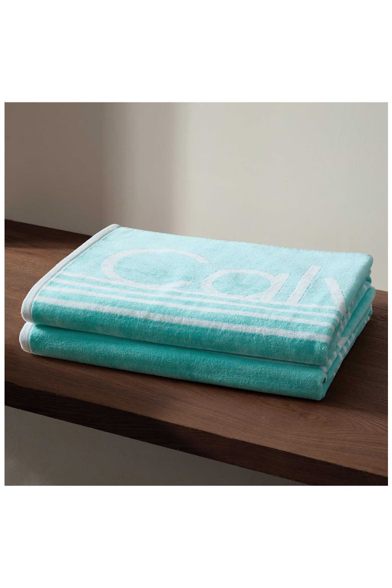 Pinstripe Logo Beach Towel, Alternate, color, WATER BALLET/WHITE