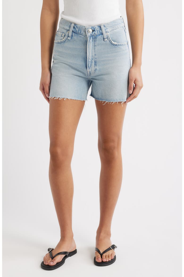 High Waist Cutoff Denim Shorts, Main, color, AZALEA