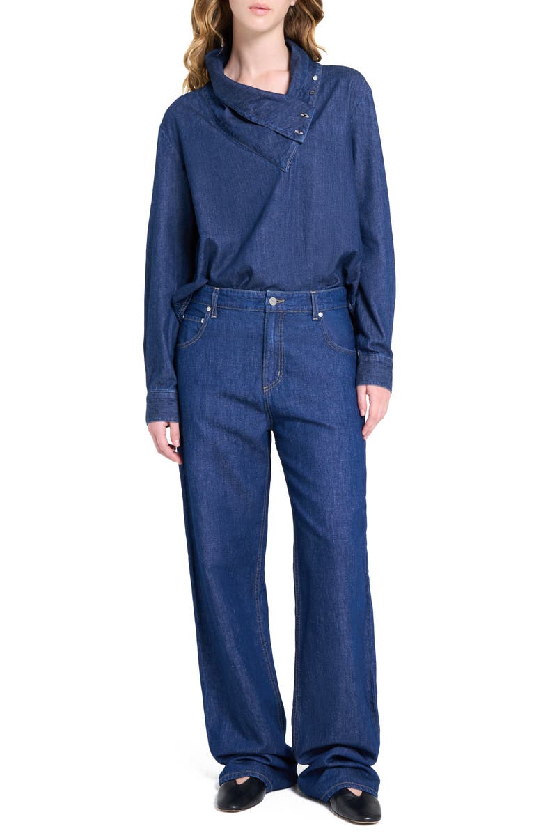 TWP My Maria Foldover Collar Denim Top, Alternate, color, Dark Stone