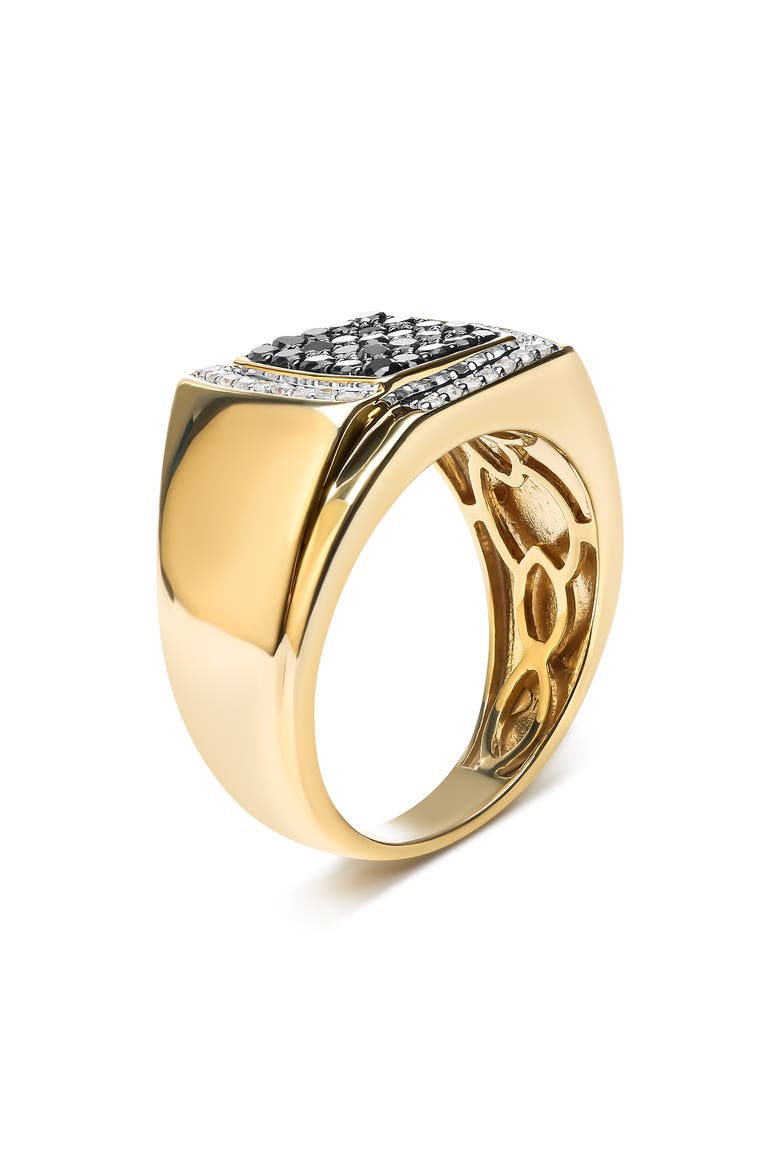 Men's 10K Yellow Gold 1.00 Cttw Cushion Cluster Black and White Diamond Statement Ring, Alternate, color, Yellow