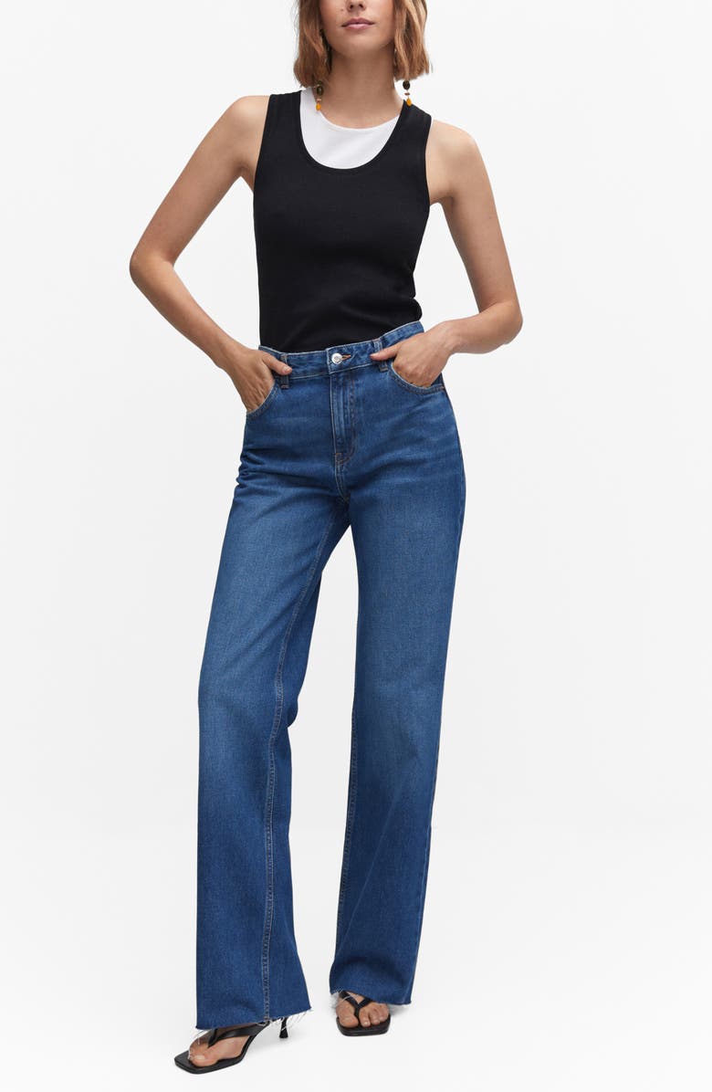 MANGO Raw Hem Mid Rise Wide Leg Jeans, Alternate, color, 