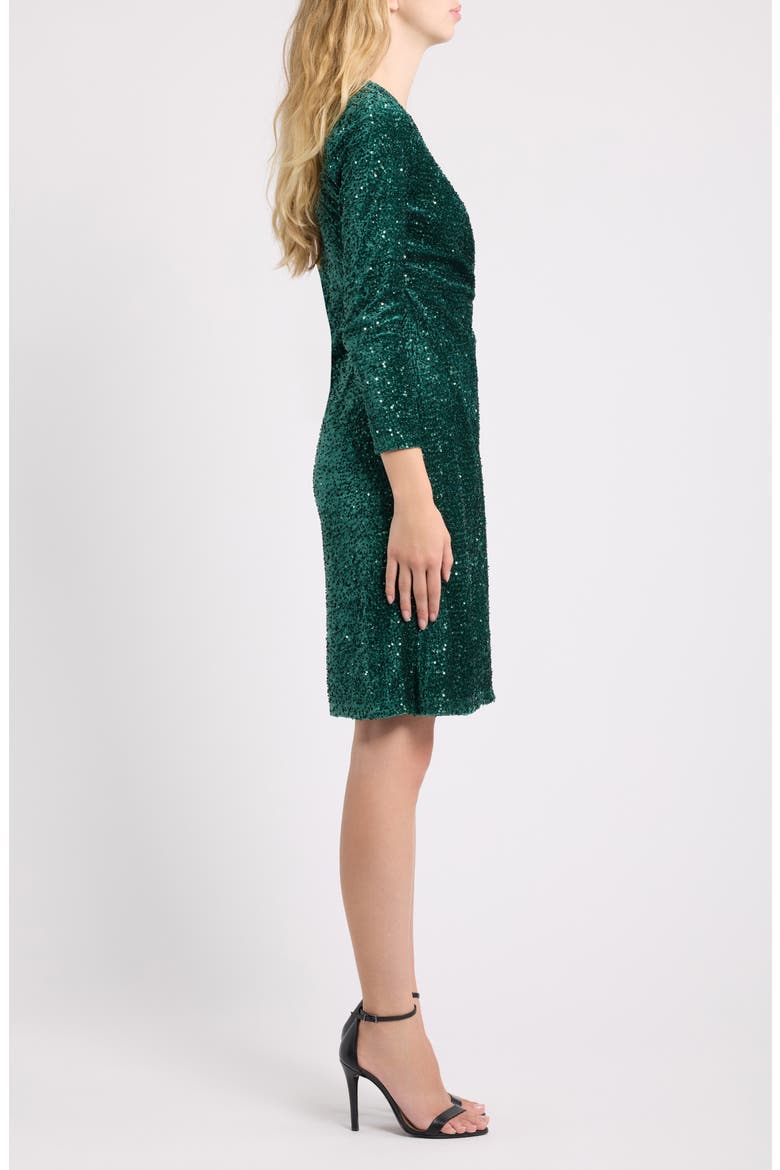 Sequin Long Sleeve Wrap Dress, Alternate, color, PINE FOREST