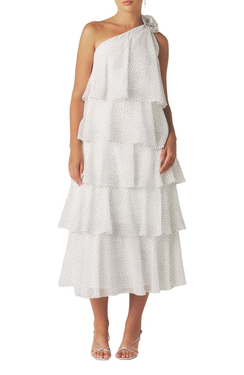 Six Stories Amora Corsage Detail Tiered Midaxi Dress, Alternate, color, White