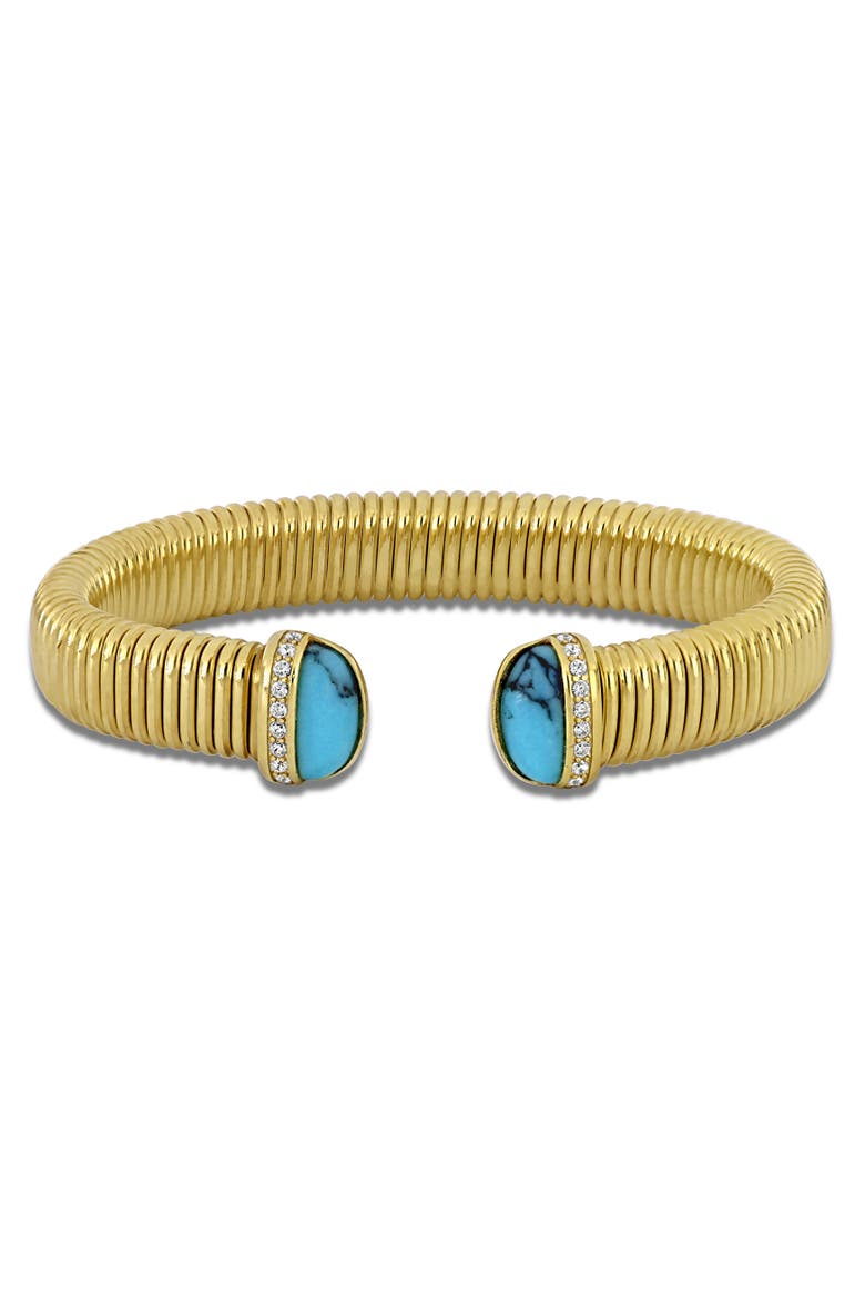 Turquoise & Cubic Zirconia Open Bangle Bracelet, Main, color, Turquoise