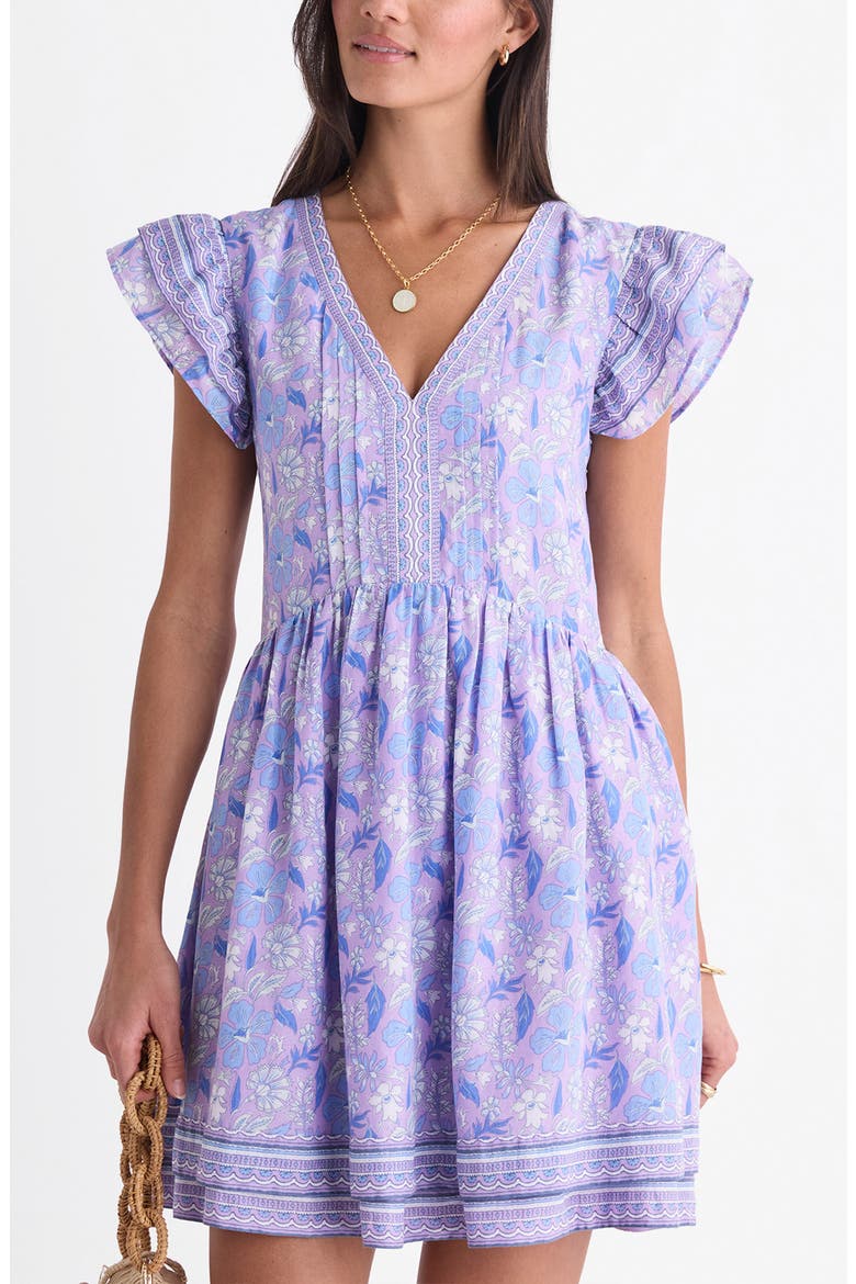 Floral Flutter Sleeve Minidress, Alternate, color, PRINT LILAC BREEZE