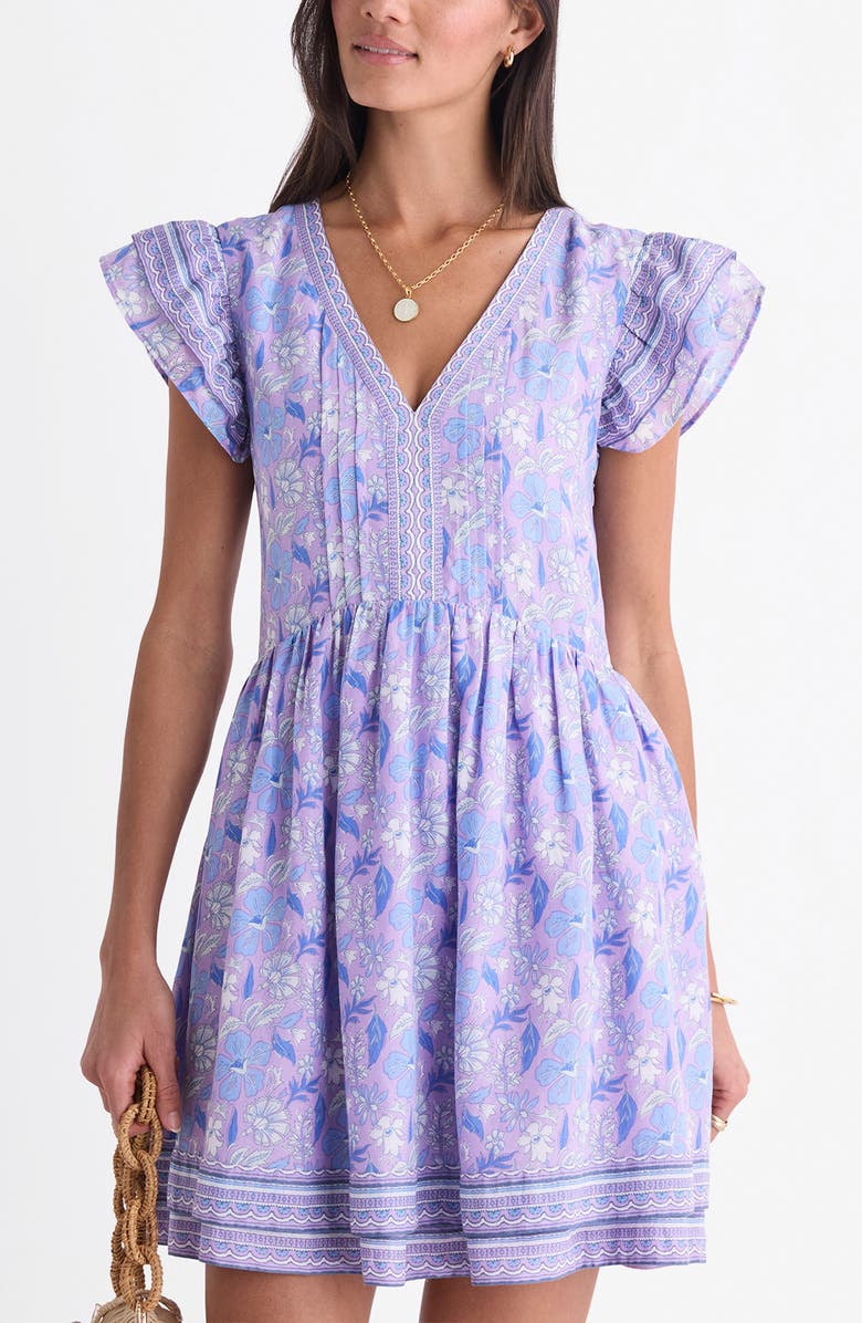 vineyard vines Floral Flutter Sleeve Minidress, Alternate, color, Print Lilac Breeze
