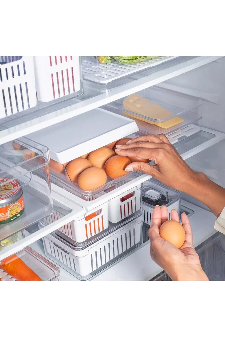 Rolling Clear Stackable Egg Holder Organizer, Alternate, color, Clear/White