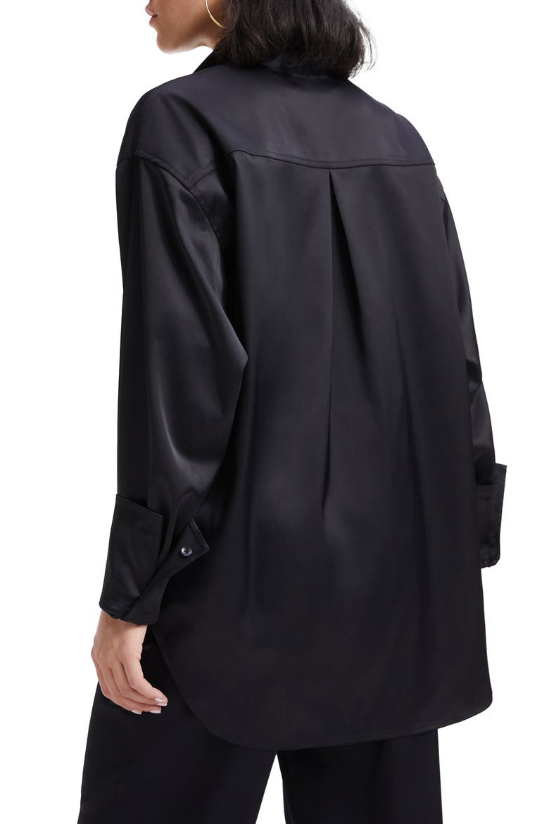 Stretch Satin Button-Up Shirt, Alternate, color, BLACK001