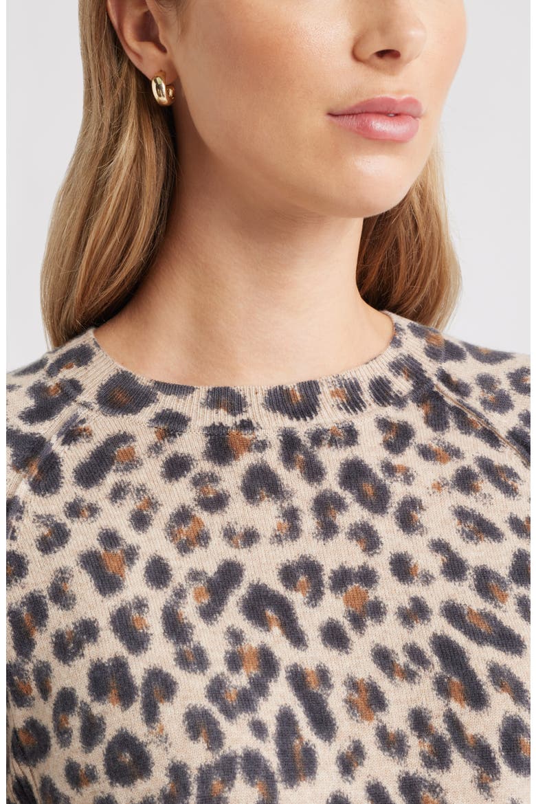 Raglan Sleeve Wool & Cashmere Sweater, Alternate, color, TAN- BLACK BEA LEOPARD
