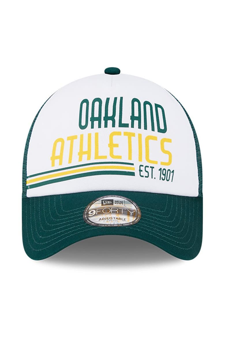 Men's New Era White/Green Oakland Athletics Stacked A-Frame Trucker 9FORTY Adjustable Hat, Alternate, color, White