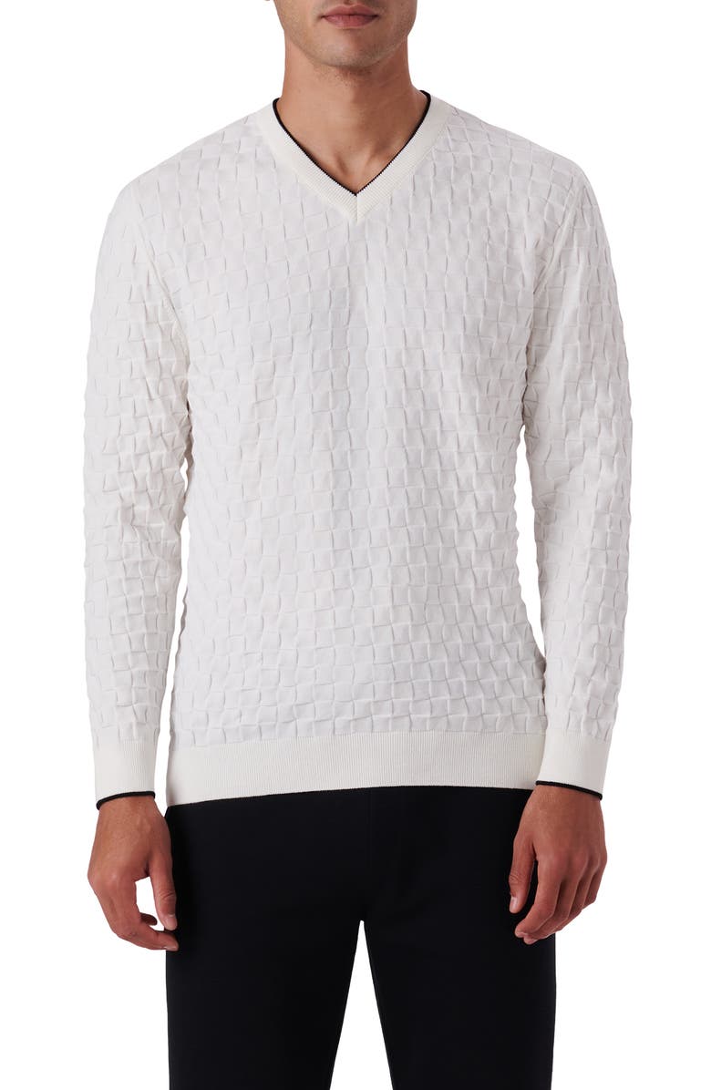 Bugatchi Basketweave Stitch V-Neck Cotton Blend Sweater, Main, color,