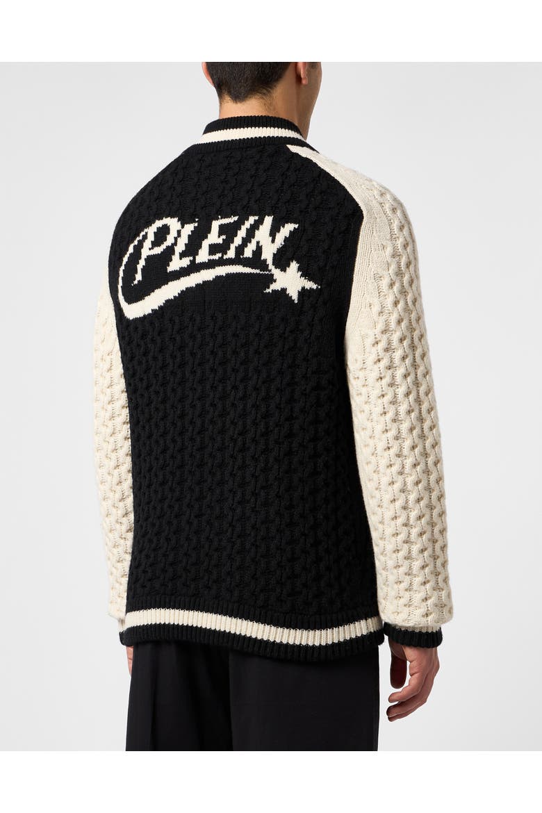 Wool Blend Knitted Bomber Plein Star Men, Alternate, color, black/white
