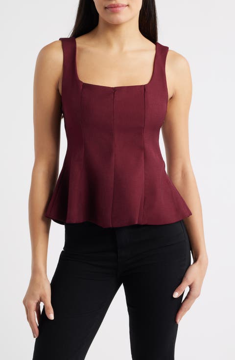 Maron Square Neck Sleeveless Peplum Top