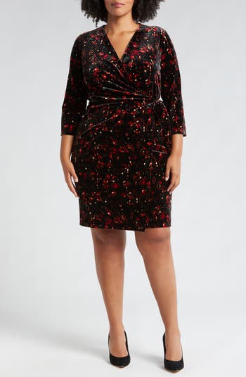 Anne Klein Floral Stretch Velvet Faux Wrap Dress Nordstrom