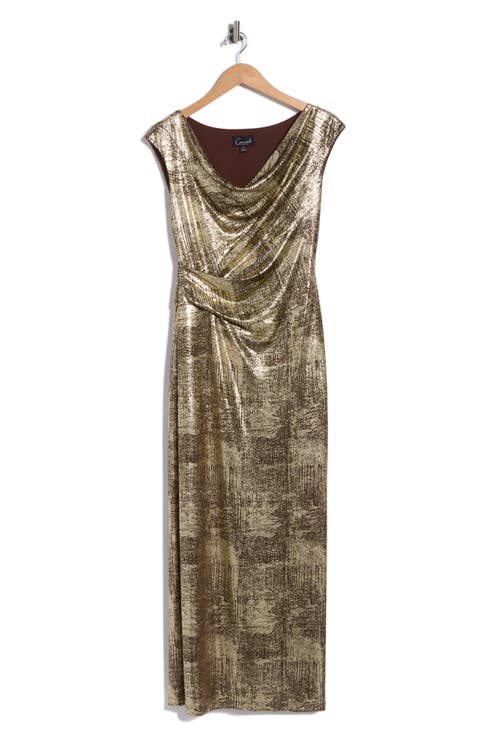 Metallic Cowl Neck Sleeveless Gown