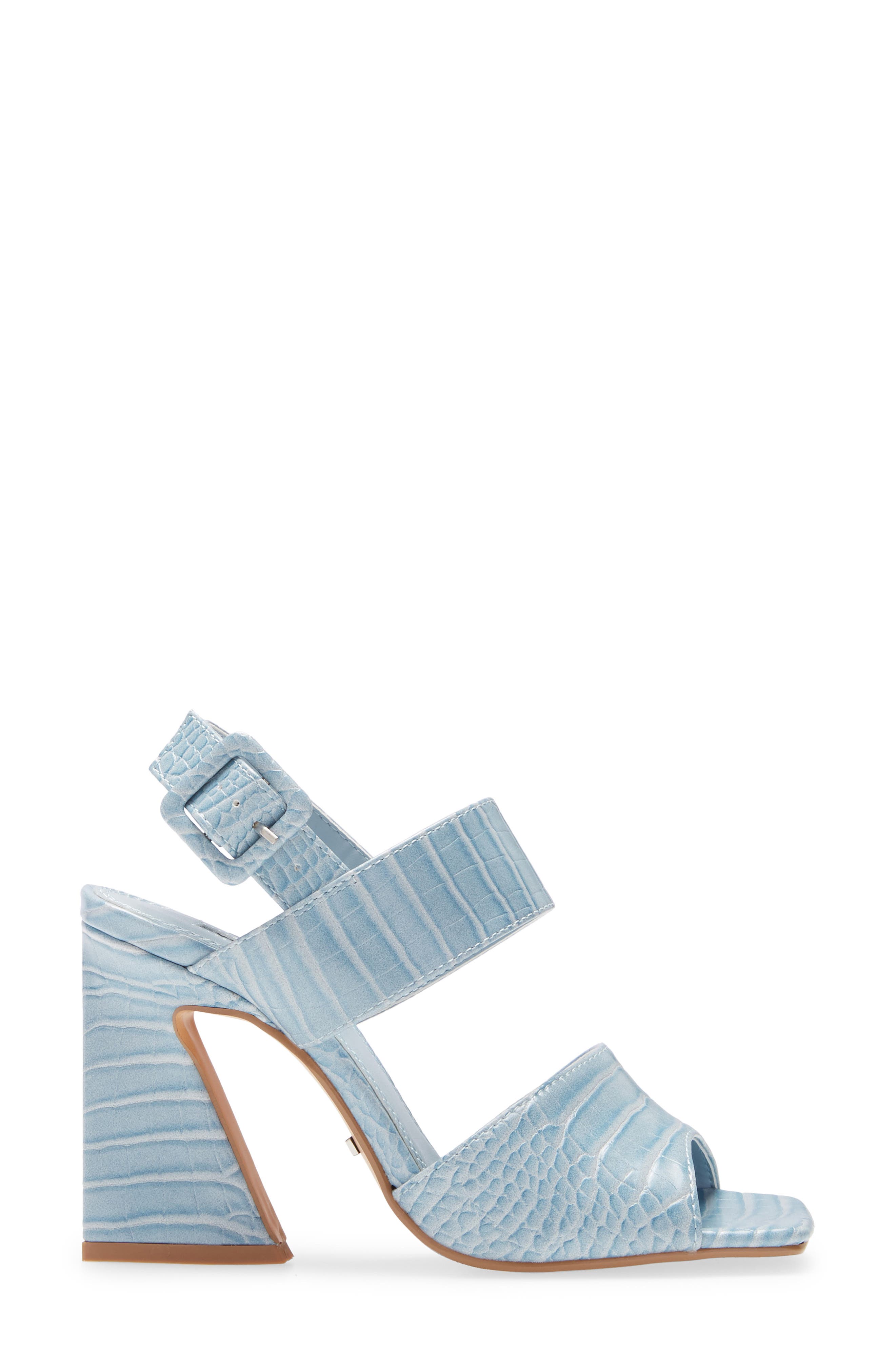 Natasha Crocodile Embossed Flare Heel Sandal, Alternate, color, LIGHT BLUE