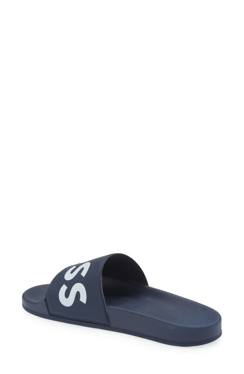 Hugo Boss Italian-made Slides With Raised Logo In Blue