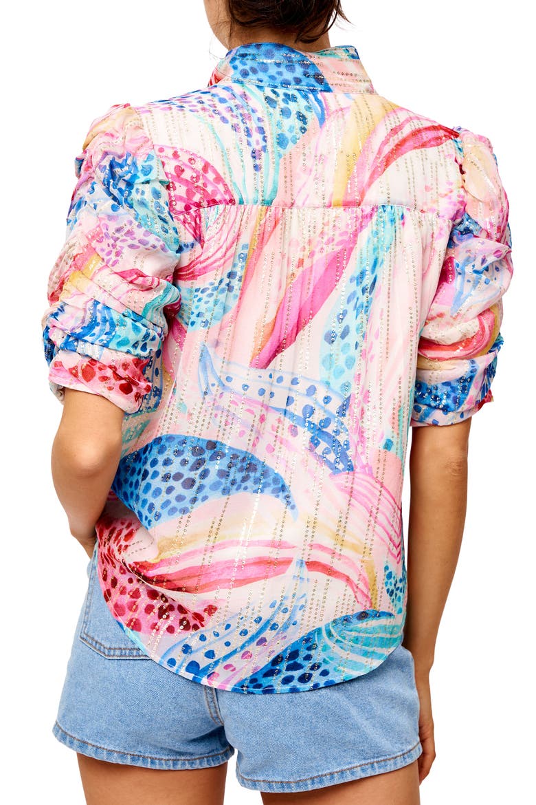 Maggie Ruched Sleeve Shirt, Alternate, color, RED MULTI