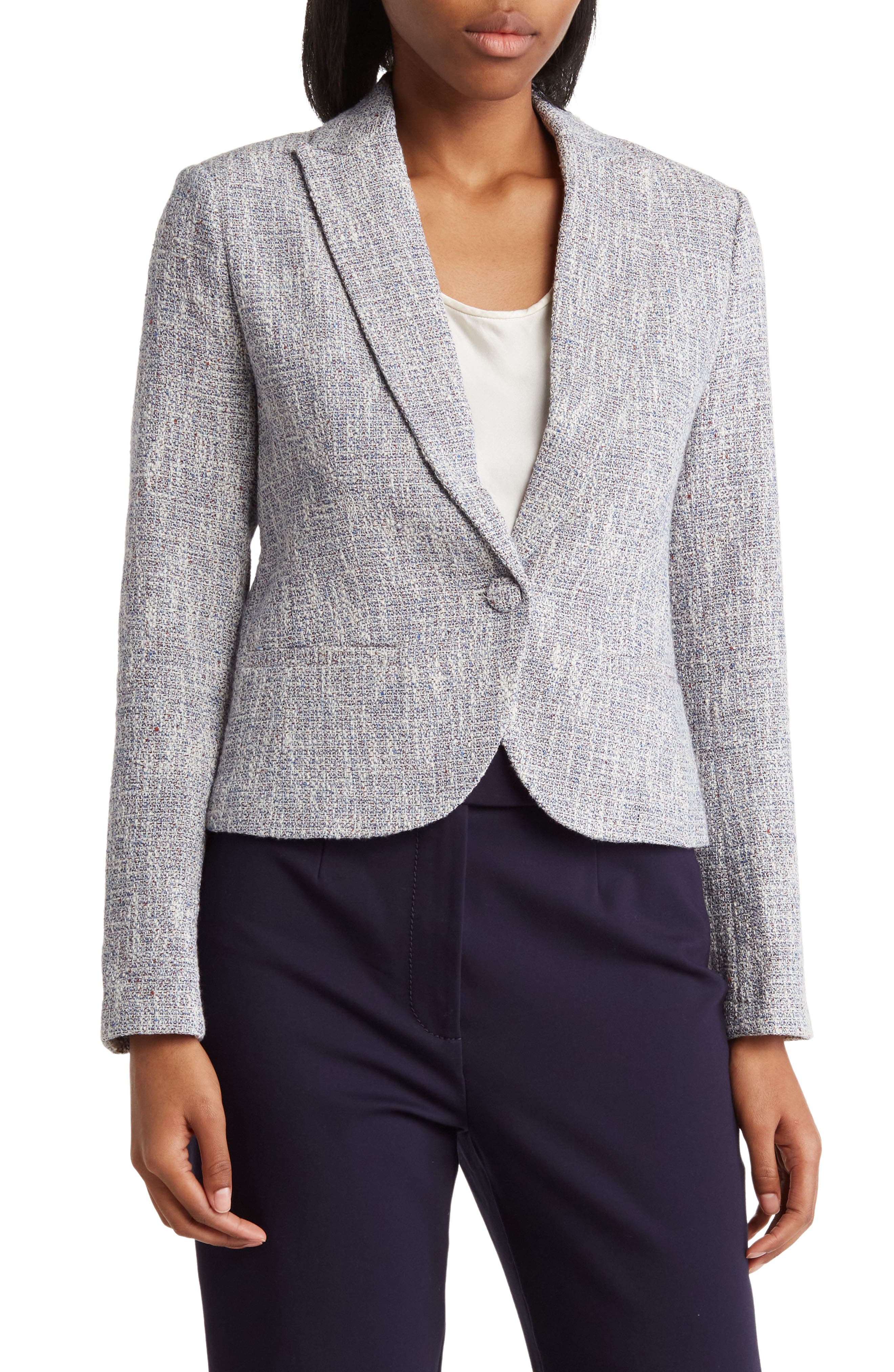 Amanda & Chelsea Classic One-Button Tweed Blazer