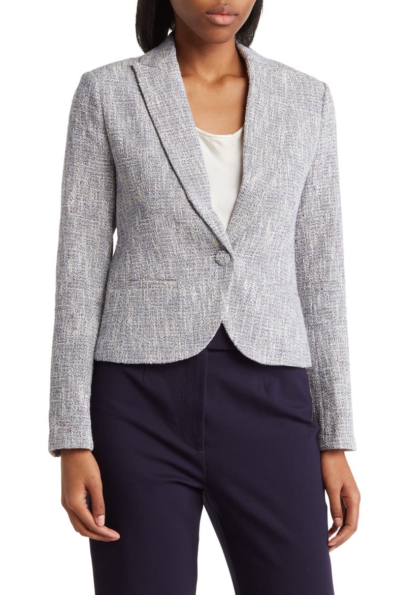 Classic One-Button Tweed Blazer, Main, color, BLUE