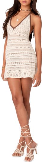 Coastal Crochet Halter Cover-Up Dress