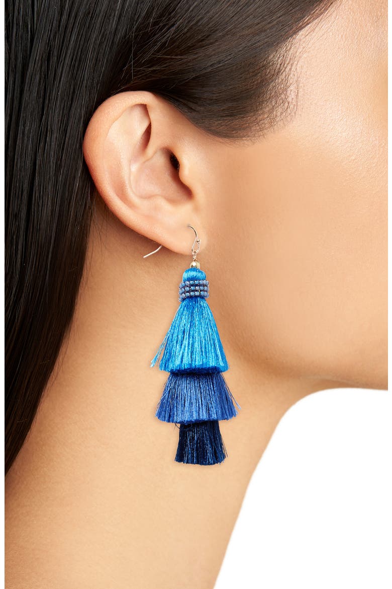 Tiered Tassel Earrings, Alternate, color, NAVY