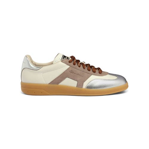 Santoni Leather And Suede Dbs Oly Sneaker In Natural