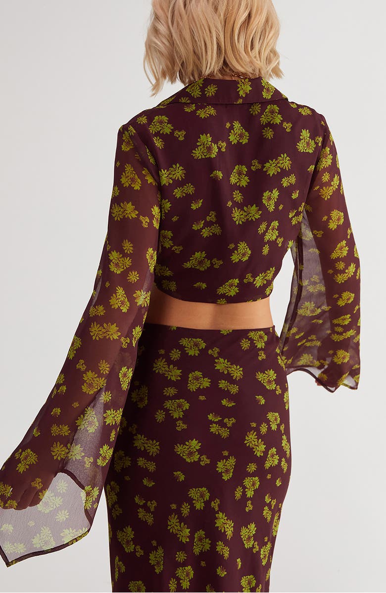 NASTY GAL Floral Tie Front Chiffon Crop Top, Alternate, color, Chocolate