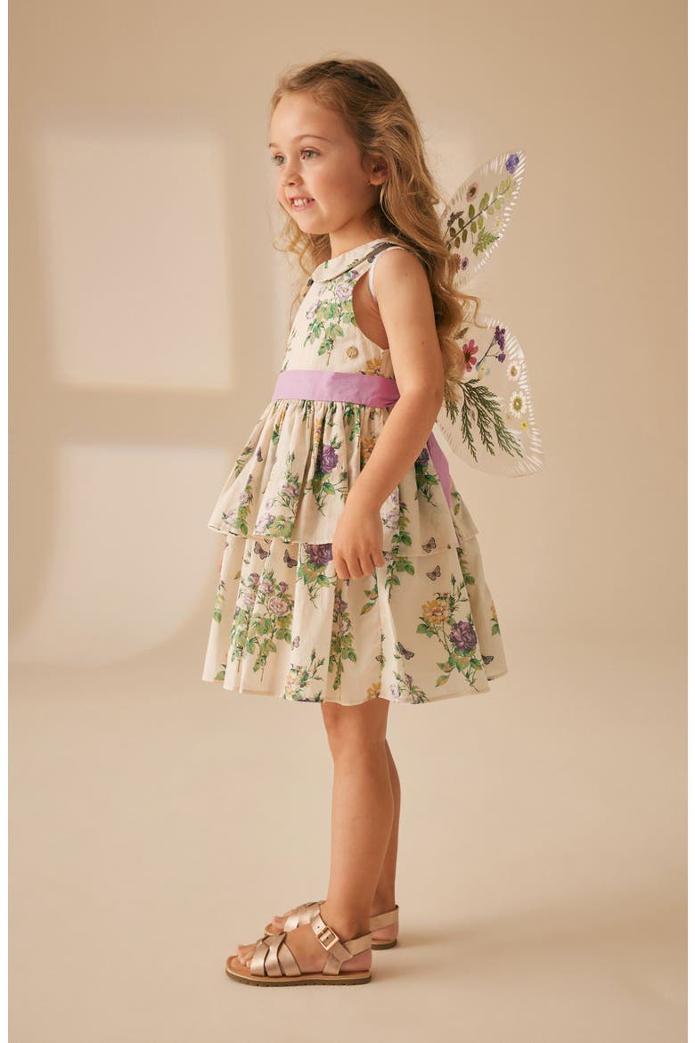 Kids' Floral Tiered Cotton Dress, Alternate, color, CREAM / PURPLE