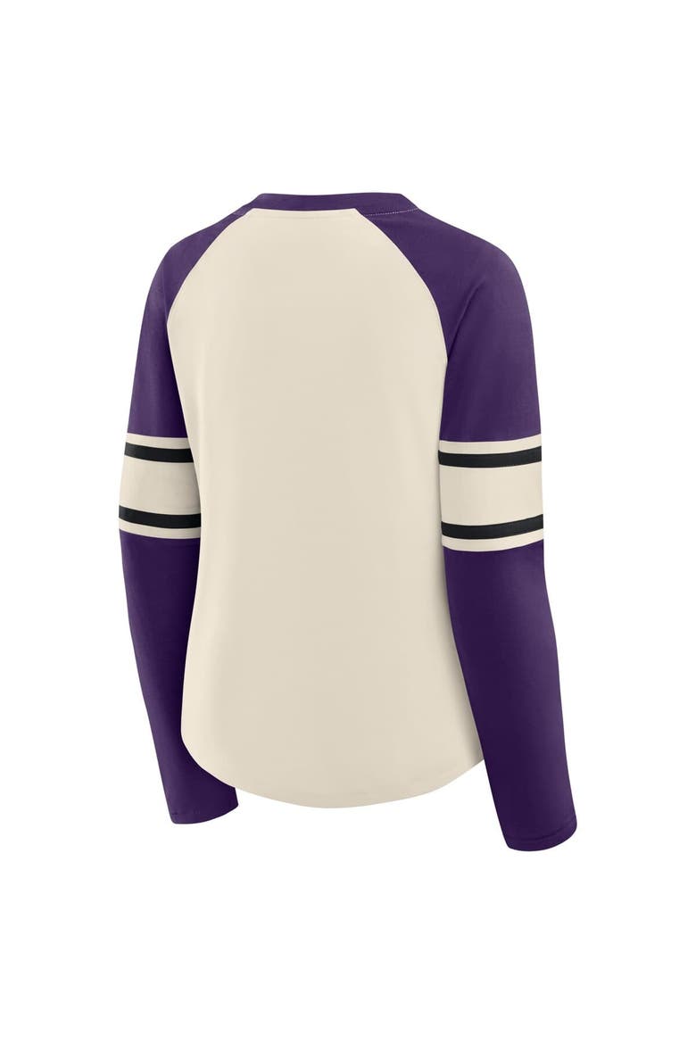 Women's Fanatics Cream/Purple Baltimore Ravens Hometown Gridiron Hero Raglan Lace-Up V-Neck Long Sleeve T-Shirt, Alternate, color, Cream