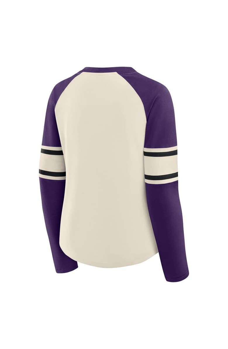FANATICS Women's Fanatics Cream/Purple Baltimore Ravens Hometown Gridiron Hero Raglan Lace-Up V-Neck Long Sleeve T-Shirt, Alternate, color, Cream
