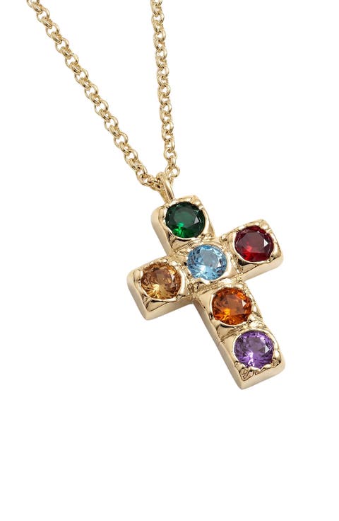 Multicolor Bezel Cross Pendant Necklace