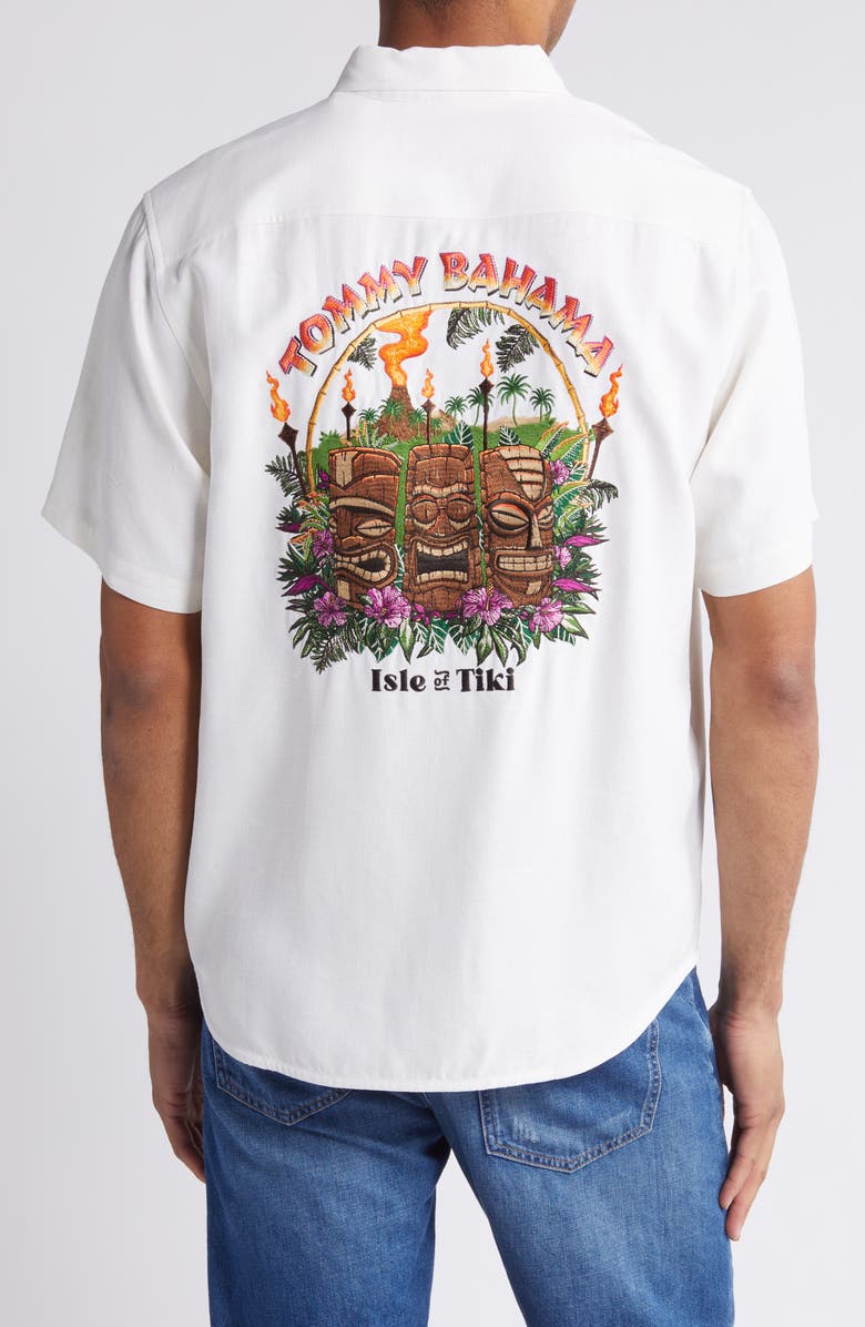 Tommy Bahama Isle of Tiki Embroidered Short Sleeve Silk Graphic Button-Up Shirt, Alternate, color, Continental