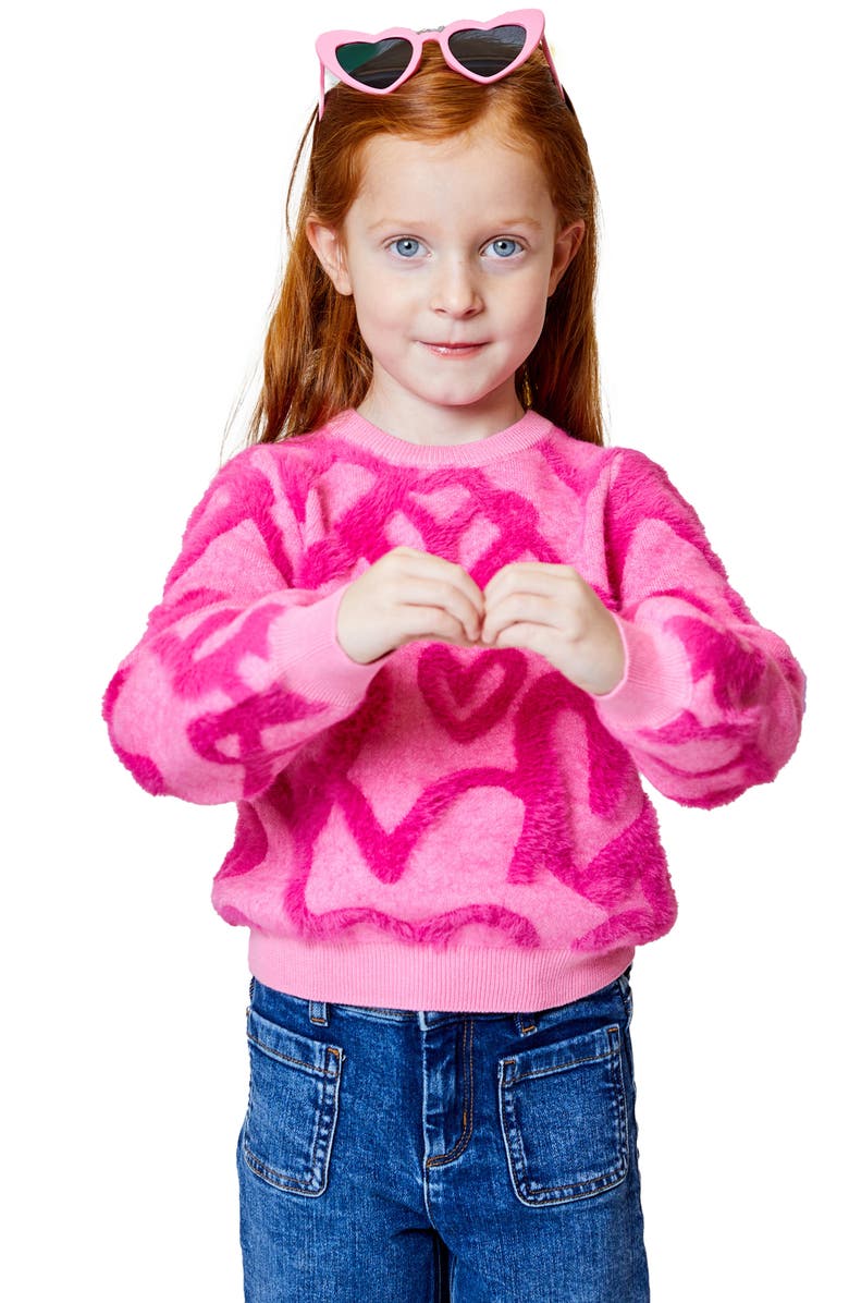 Design History Kids' Embroidered Heart Crewneck Sweater, Main, color, Plenty Pink Combo