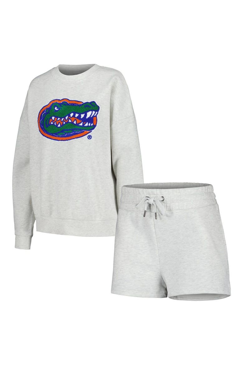 Women's Gameday Couture Ash Florida Gators Team Effort Pullover Sweatshirt & Shorts Sleep Set, Main, color, Ash