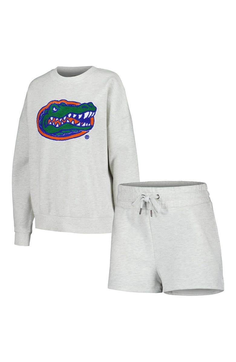 GAMEDAY COUTURE Women's Gameday Couture Ash Florida Gators Team Effort Pullover Sweatshirt & Shorts Sleep Set, Main, color, Ash