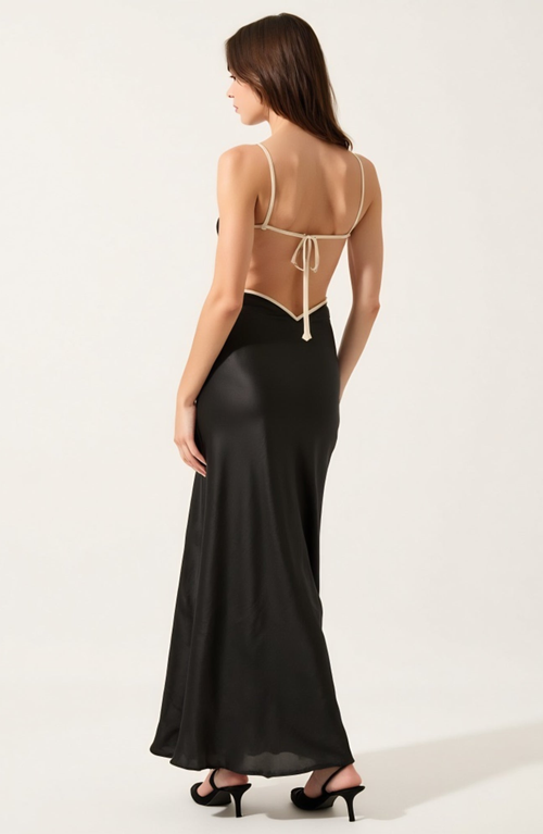 Modenaire Satin Open-back Maxi Dress In Black