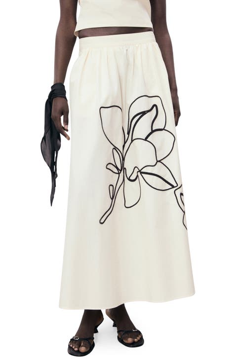 Floral Embroidery Cotton Skirt