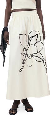 MANGO Floral Embroidery Cotton Skirt