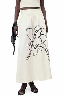 MANGO Floral Embroidery Cotton Skirt