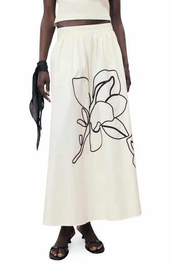 MANGO Floral Embroidery Cotton Skirt
