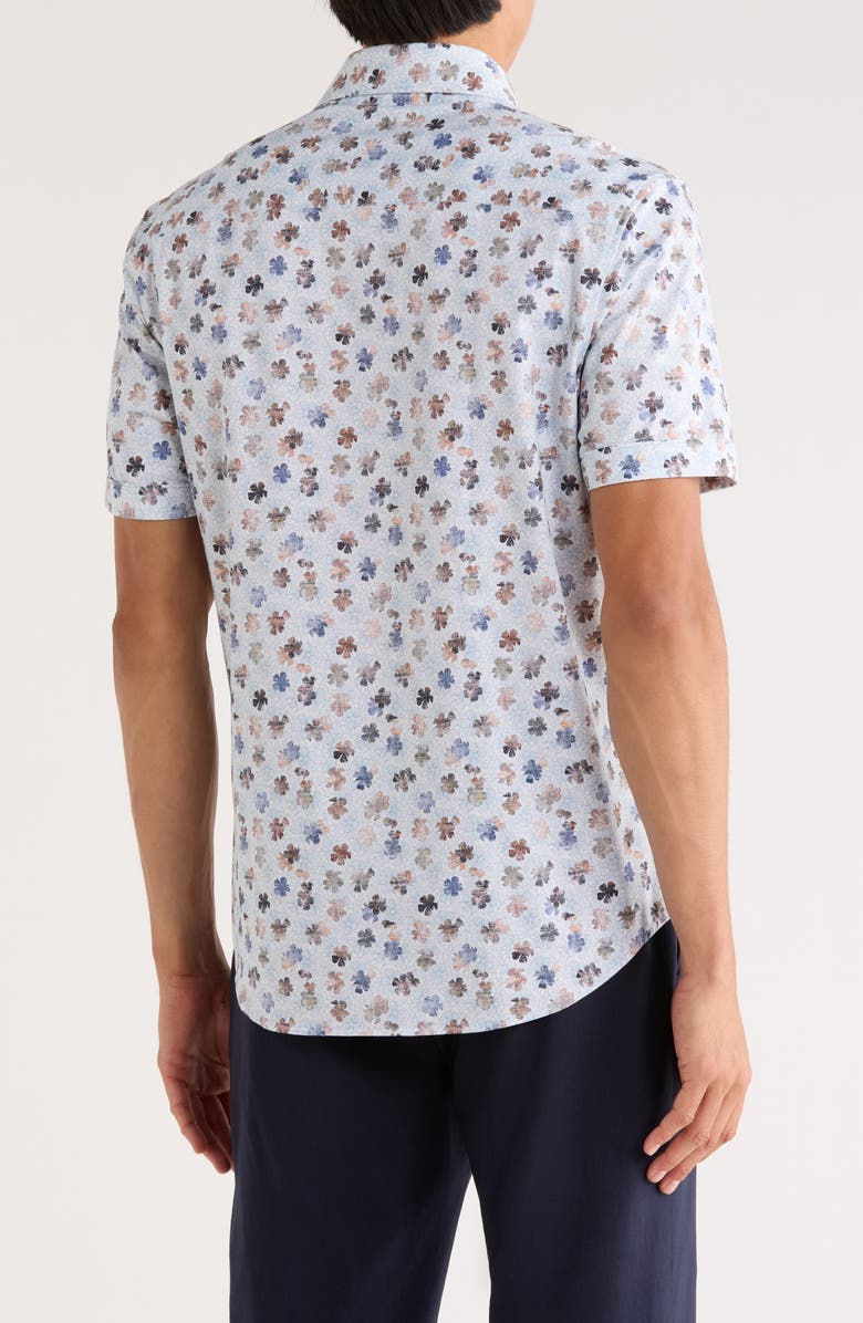 Bugatchi Miles OoohCotton<sup>®</sup> Abstract Print Short Sleeve Button-Up Shirt, Alternate, color, Classic Blue