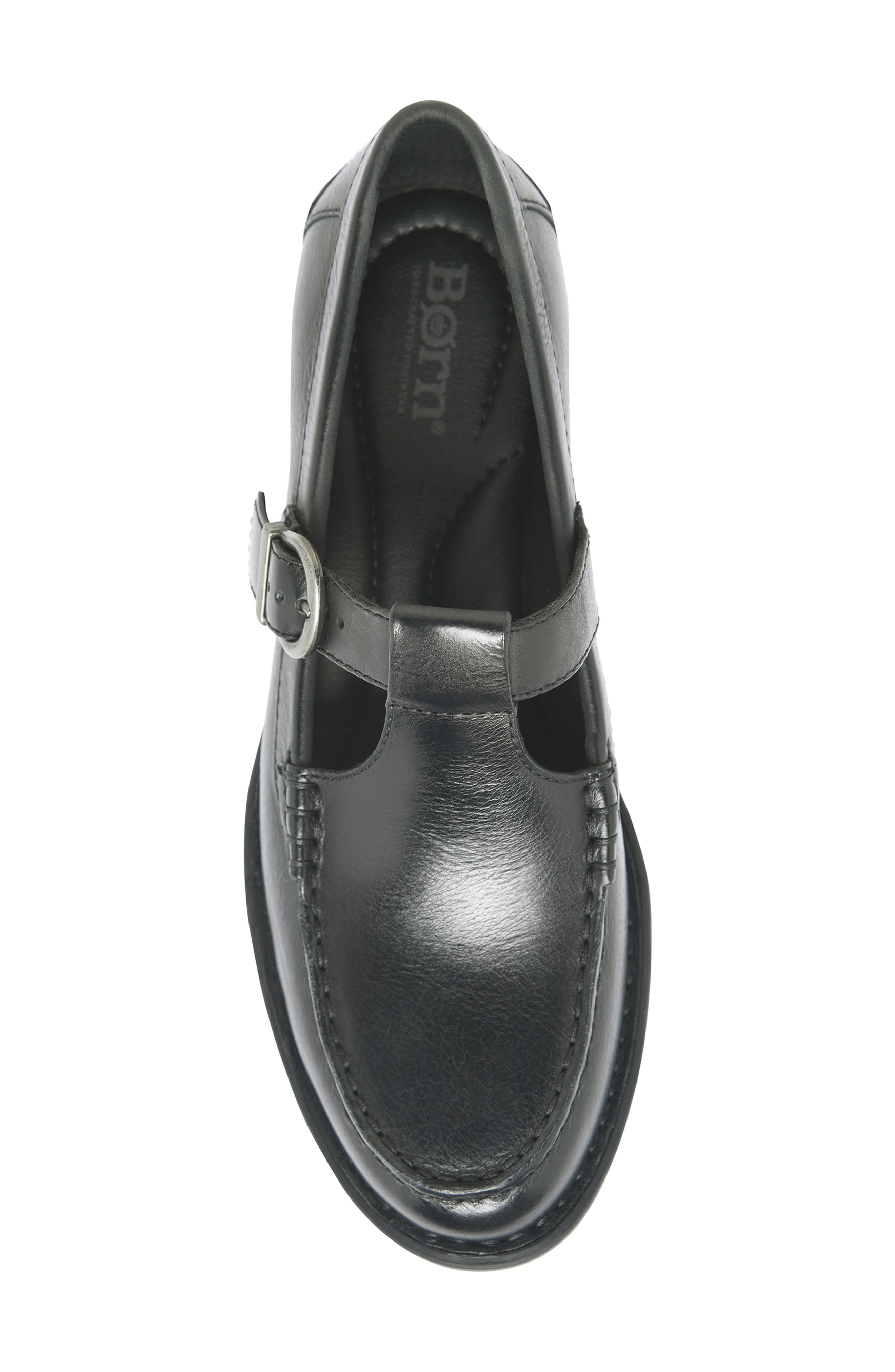 Børn Miki T-Strap Flat, Alternate, color, Black Leather