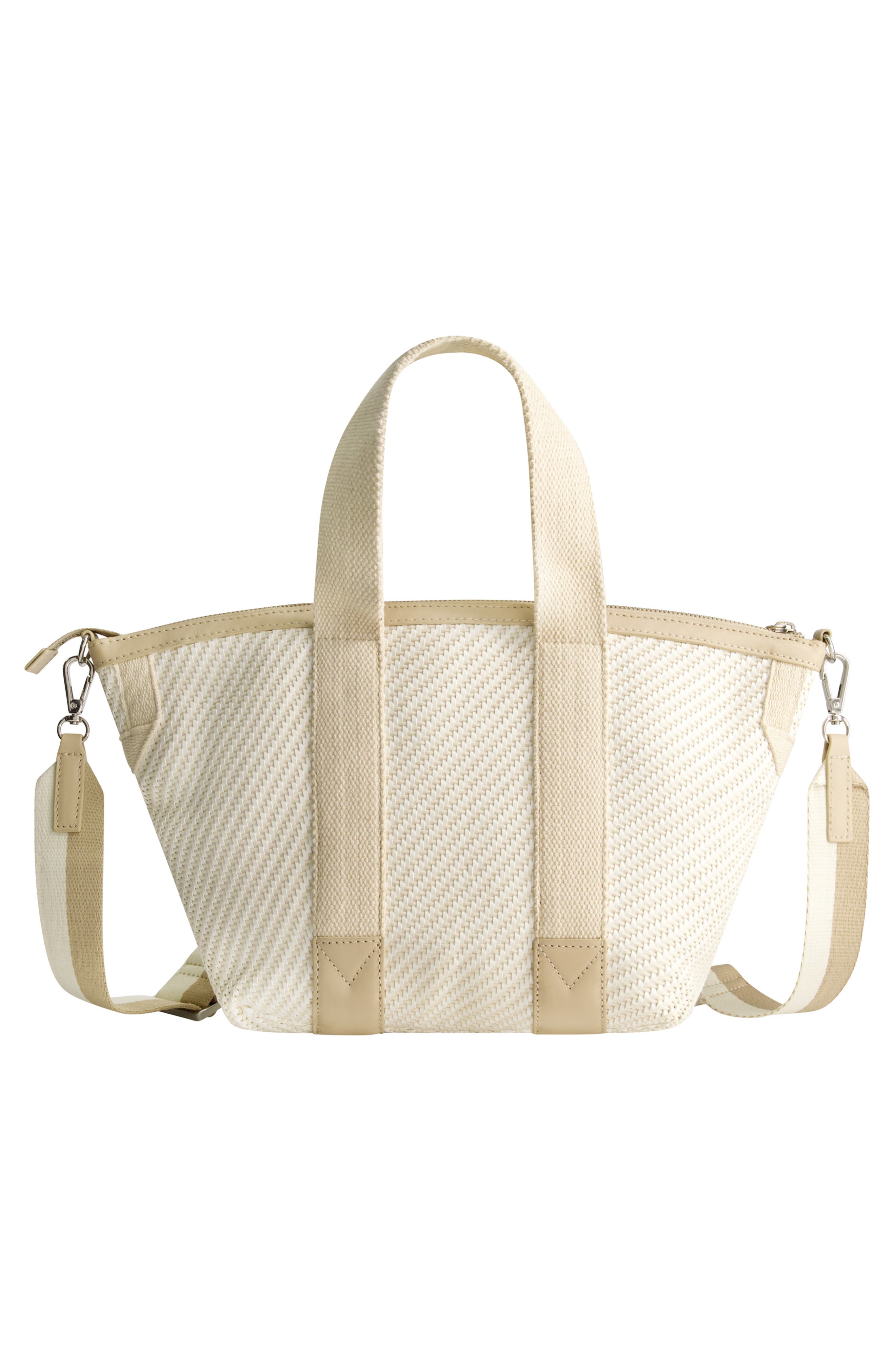 Soft Woven Zip-Top Tote, Alternate, color, TAN/ WHITE