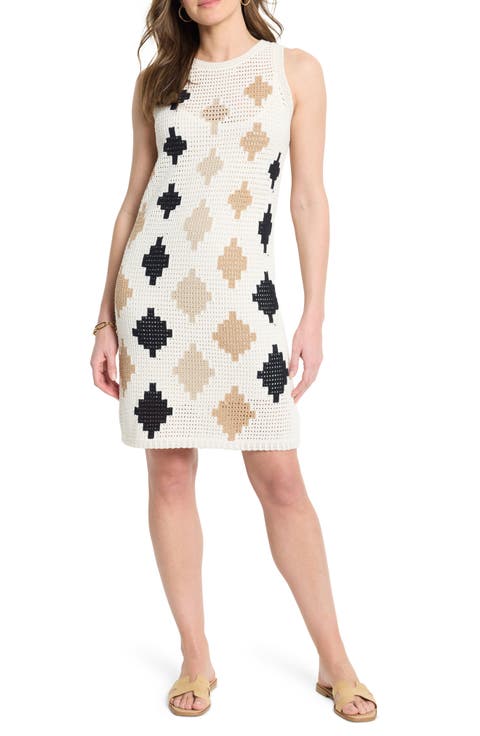 Diamond Pattern Crochet Look Sleeveless Cover-Up Dress
