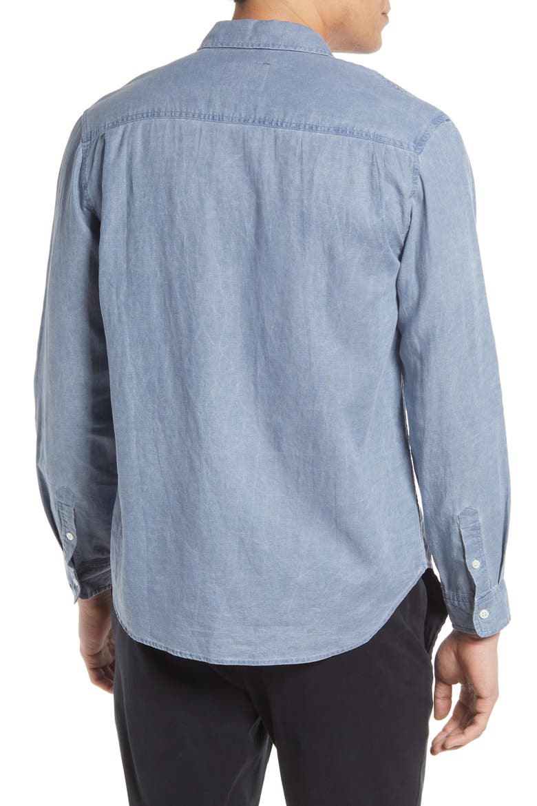 Mykonos Linen Blend Button-Up Shirt, Alternate, color, AEGEAN