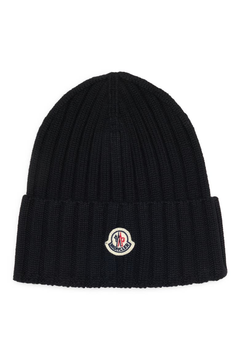Rib Virgin Wool Beanie, Main, color, BLACK
