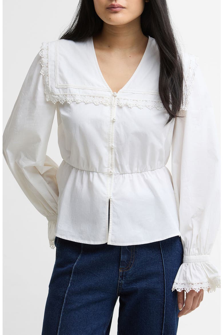 Tisbury Lace Trim Sailor Collar Bell Sleeve Cotton Top, Main, color, WHITE