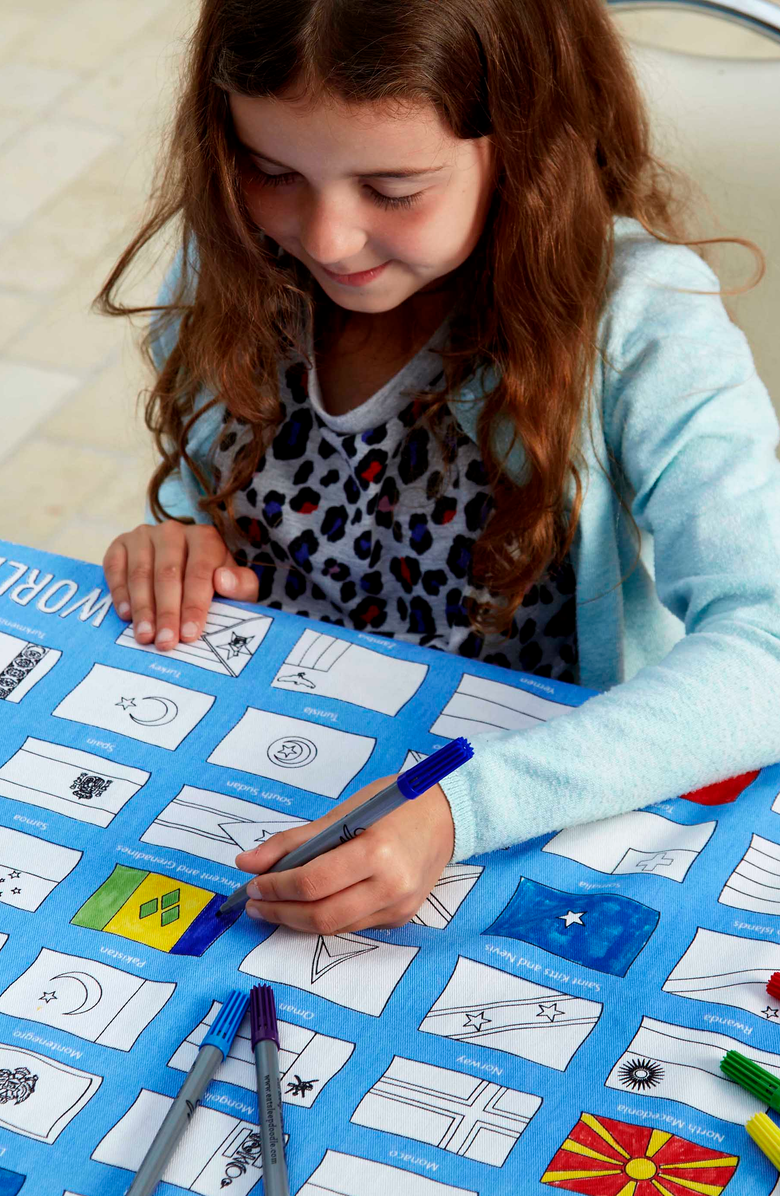 Eat Sleep Doodle World Flags Tablecloth, Alternate, color, Light Blue