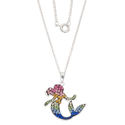 Disney The Little Mermaid Ariel Rainbow Crystal Silver Flash Plated Pendant Necklace, 18" In Metallic